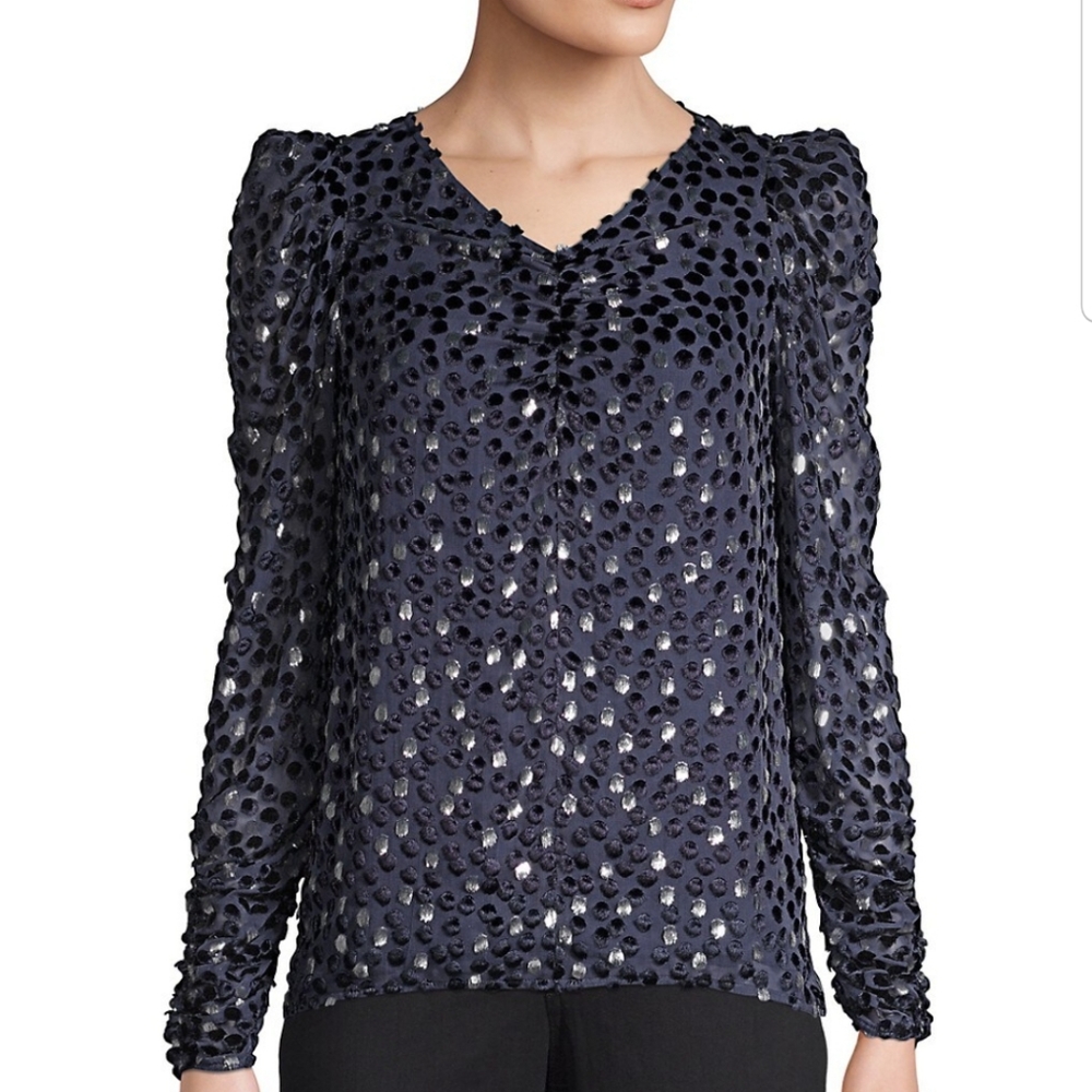 Kate Spade New York Velvet Dotted Princess Sleeves Top